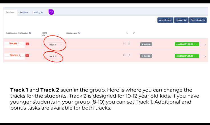 Contoh pengaturan Track pada tampilan Group lama